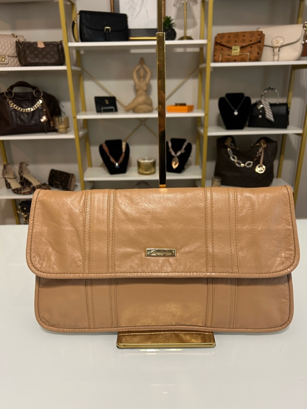 Zaragovia Vintage Leather Fold-Over Clutch